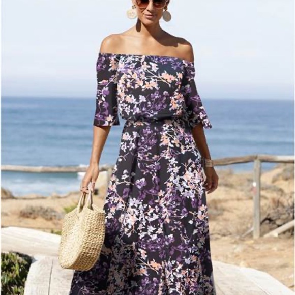 VENUS Dresses & Skirts - Venus Off the Shoulder‎ Purple Maxi Dress NWT XS